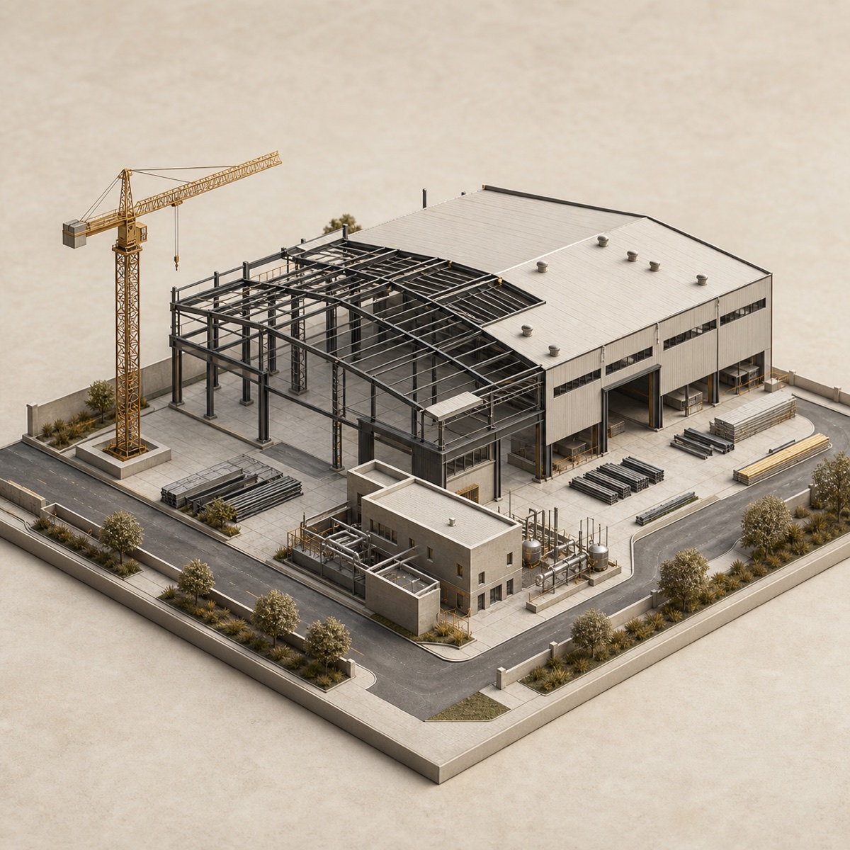 Architectural model of an industrial manufacturing campus