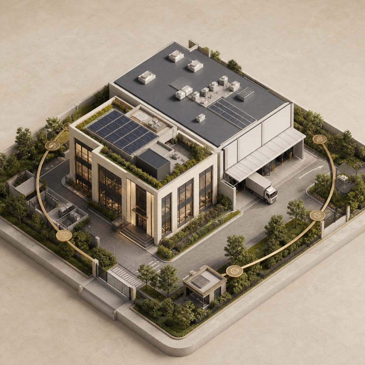 Architectural model of a carefully maintained commercial property